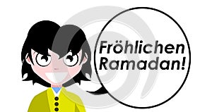 Happy Ramadan, German, greetings, girl, isolated.