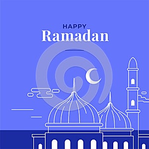 Happy Ramadan Islam fasting event poster background with monoline mosque decoration vector illustration deign