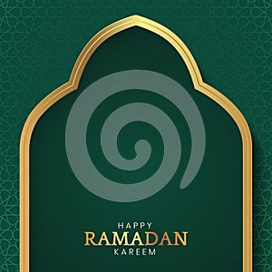 Happy Ramadan Kareem Islamic Arabic Green and Golden Arch Pattern Background