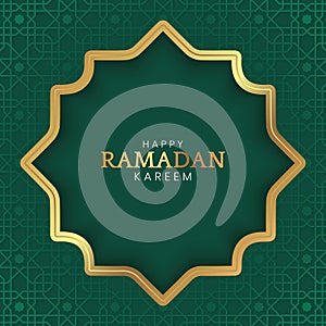 Happy Ramadan Kareem Islamic Arabic Green and Golden Pattern Background