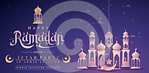 Happy Ramadan Mubarak applicable for website banner, header webs, business sign, corporate poster, flyer, ads campaign