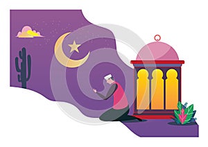 Happy Ramadan Mubarak greeting festival concept design. Flat cartoon character graphic design. Landing page template,banner,flyer