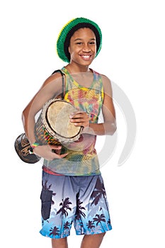 Happy rasta boy with hand made drum