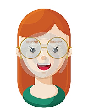 Happy Red Hair Girl Wearing Eyeglasses Flat Vector Illustration Icon