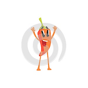 Happy Red Hot Chili Pepper Humanized Emotional Flat Cartoon Character Cheering And Greeting
