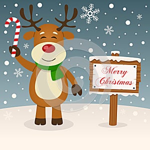 Happy Reindeer & Merry Christmas Sign