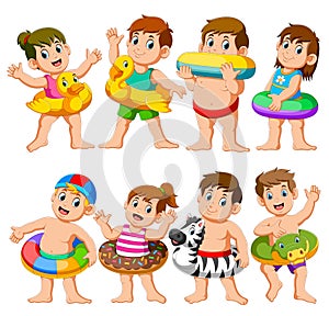 Happy Relax Holiday Children Swimming Pool Party using inflatable floats