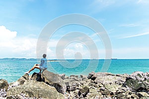 Happy and relax woman on the beach in summer day.