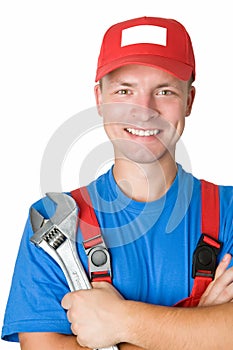 Happy repairman worker serviceman