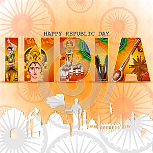 Happy Republic Day of India tricolor background for 26 January