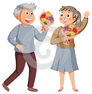 Happy retired couple character