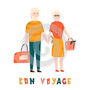 Happy retired couple traveling together Flat image