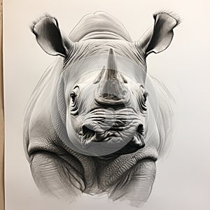 Happy Rhino Portrait: Pencil Drawing With Juxtaposition Of Hard And Soft Lines