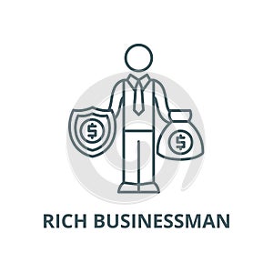 Happy rich businessman vector line icon, linear concept, outline sign, symbol