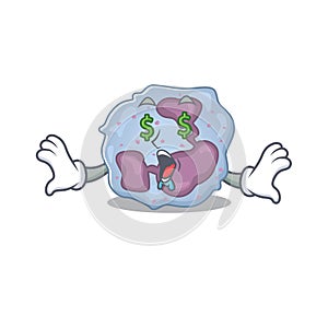 Happy rich leukocyte cell with Money eye cartoon character style