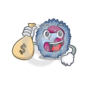Happy rich neutrophil cell cartoon character with money bag