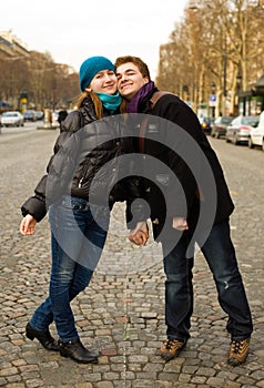 Happy romantic couple in Paris