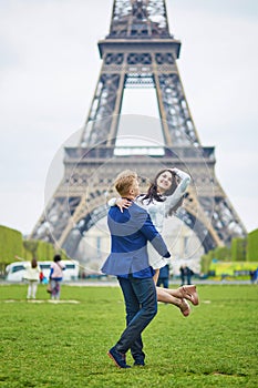 Happy romantic couple in Paris