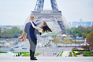 Happy romantic couple in Paris