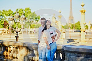 Happy romantic couple in Paris, in Tuileries garden