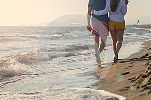 Happy Romantic Middle Aged Couple Enjoying Beautiful Sunset Walk on the Beach