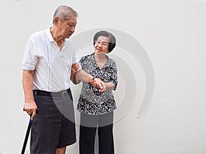 Happy romantic senior asian couple take care of each other. How long has it been.The Love has never been changed.