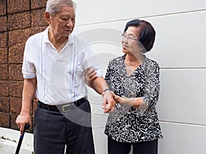 Happy romantic senior asian couple take care of each other. How long has it been.The Love has never been changed.