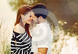 Happy romantic sensual couple in love on summer vacation