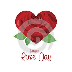 Happy Rose Day greeting card with red rose in the heart shape vector