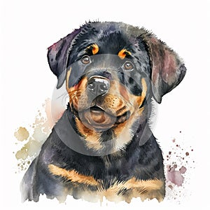 Happy Rottweiler: A Watercolor Portrait of a Smiling Canine Companion AI Generated