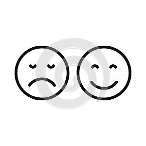 Happy and sad emotion face icon vector