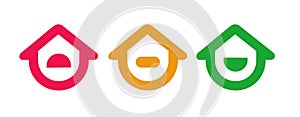 Happy and sad house emoji, smiley home face icon vector illustration