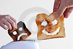 Happy and sad toast bread