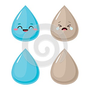 Happy and sad water drop characters