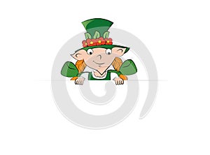 Happy Saint Patrick day card template. Leprechaun girl in green hat.