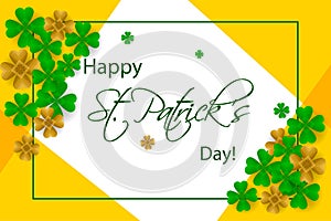 Happy Saint Patrick`s Day background, greeting card with green a