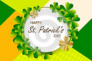 Happy Saint Patrick`s Day background, greeting card with green a