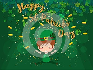 Happy Saint Patrick`s day Festival. Irish celebration .Green clover shamrock leaves on isolate background for poster, greeting car