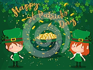 Happy Saint Patrick`s day Festival. Irish celebration .Green clover shamrock leaves on isolate background for poster, greeting car