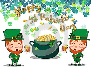 Happy Saint Patrick`s day Festival. Irish celebration .Green clover shamrock leaves on isolate background for poster, greeting car