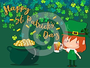 Happy Saint Patrick`s day Festival. Irish celebration .Green clover shamrock leaves on isolate background for poster, greeting car