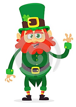 Happy Saint Patrick`s Day! Funny St. Patrick smiling in cartoon style. National Irish holiday