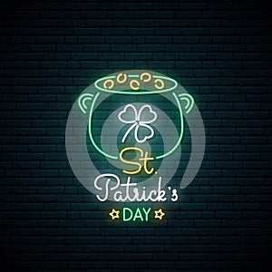 Happy Saint Patrick`s Day neon sign.