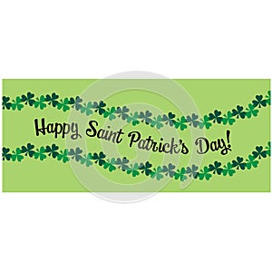 Happy Saint Patricks Day banner with shamrock border pattern