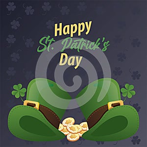 happy saint patricks day lettering with elf tophats and coins