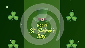 happy saint patricks day lettering with leprechaun tophat and clovers