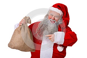 Happy santa claus with bag in his hand