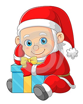 Happy Santa Claus carrying gifts to children