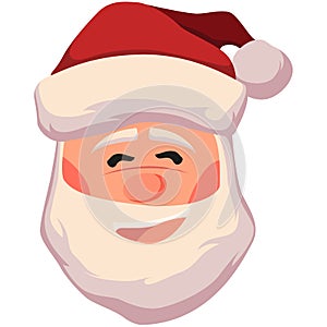 Happy santa claus face vector illustration. Christmas santa claus head icon isolated on white background. Cute cartoon