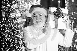 Happy Santa Claus. Joyful present well remembered past. Bearded grandfather man celebrate christmas. Christmas gift